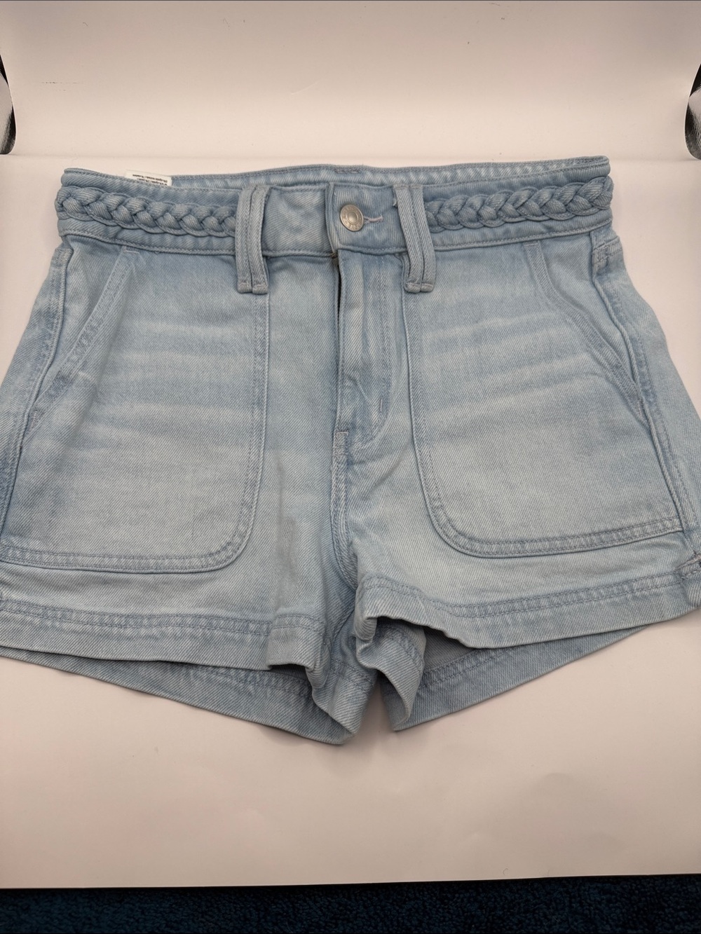 American Eagle Outfitters Light Wash Braided-Waist Denim Shorts